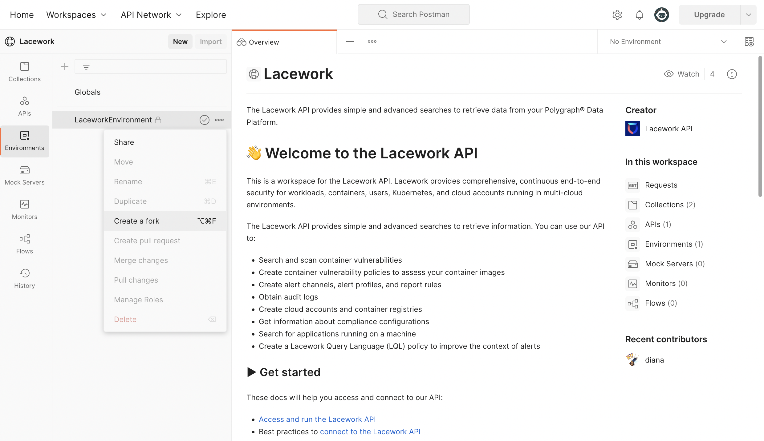 Forking Lacework's environment