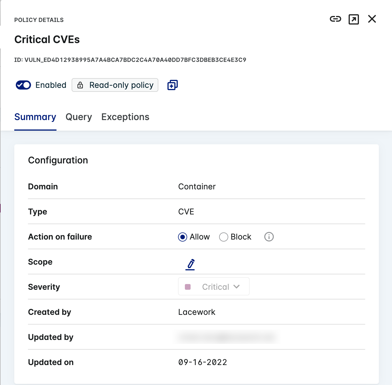 Lacework Console CI/CD Example Policy