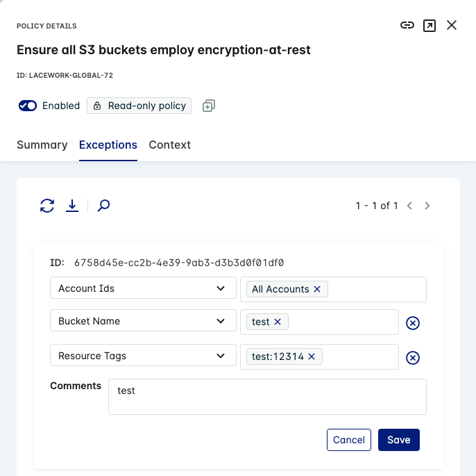 Policies exceptions tab edit exception
