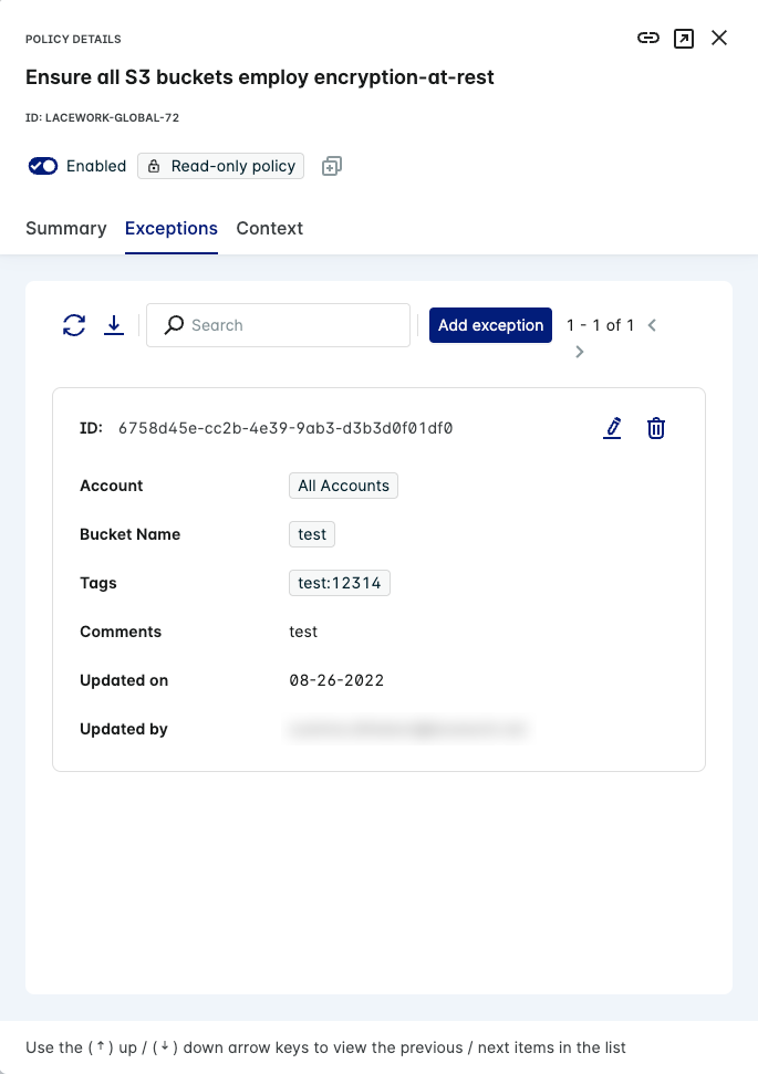 Policies exception tab search function