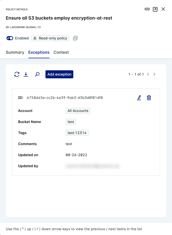 Policies exceptions tab