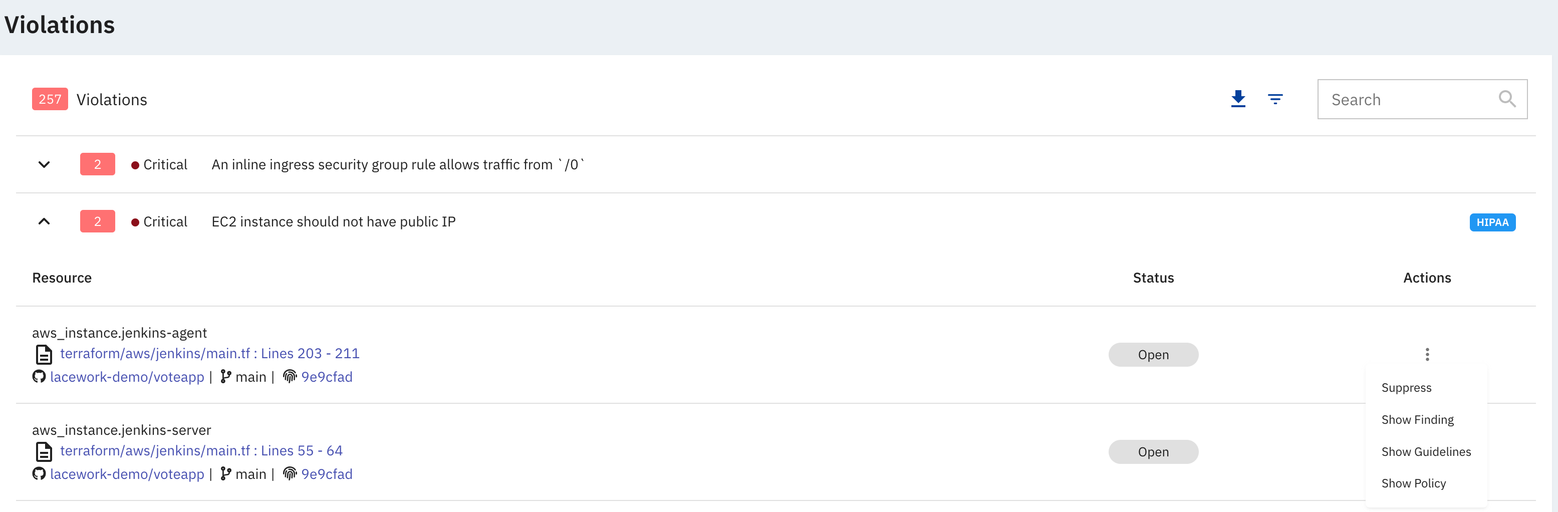 IaC Suppress Findings