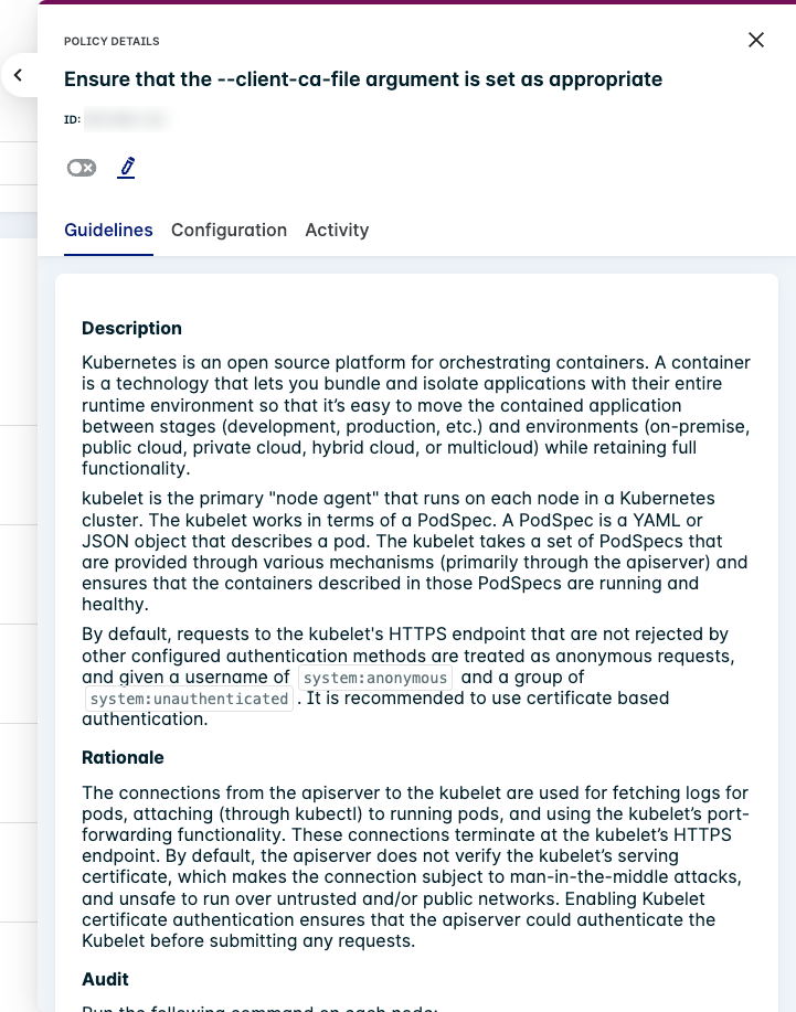 Policies Detail Drawer - Guidelines