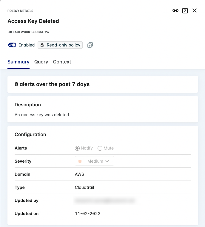 Number of Alerts for Policy