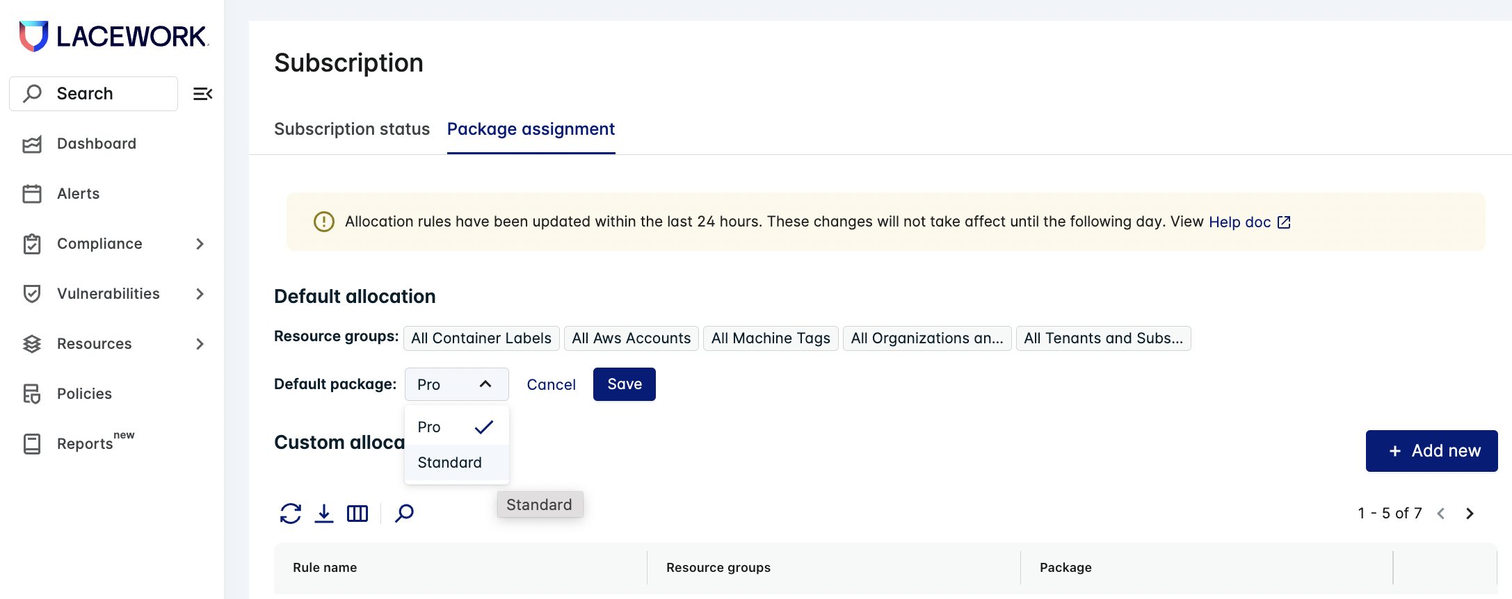 Default resource group allocation