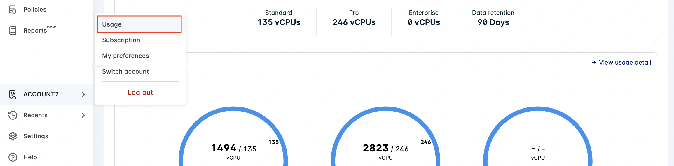 Navigate to the usage page