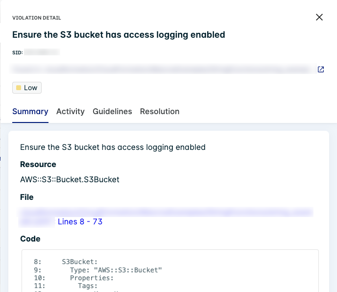 Violation Detail Drawer - Summary